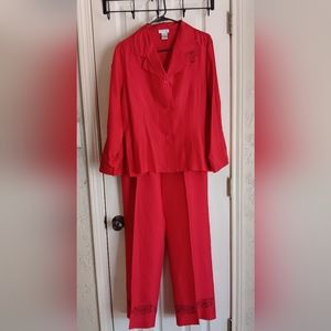 I.S.C. Ladies pant set. Embroidery design in black. Size Medium